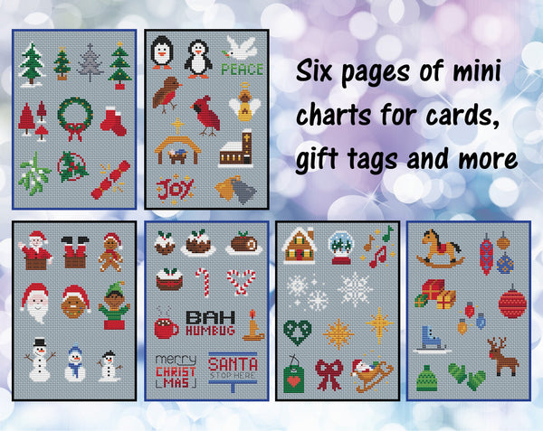 Christmas Motif Collection. Six pages of mini charts for cards, gift tags and more.