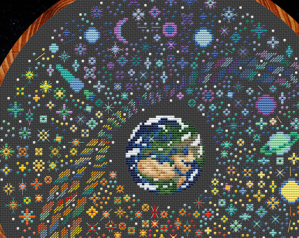 Rainbow Temperature Night Sky cross stitch pattern - maximum and minimum temperatures version. Close up of upper left of design.