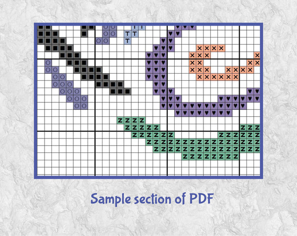 Rainbow Violin cross stitch pattern. Sample section of PDF.