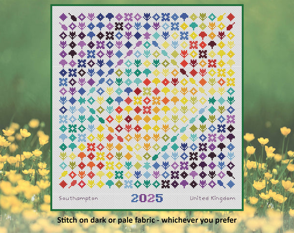 Rainbow Temperature Garden cross stitch pattern. Stitch on dark or pale fabric - whichever you prefer.