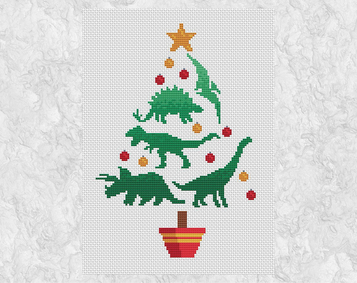 Dinosaur Christmas Tree cross stitch pattern – Climbing Goat Designs